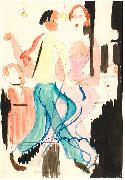 Ernst Ludwig Kirchner Dancing couple - Watercolour and ink over pencil